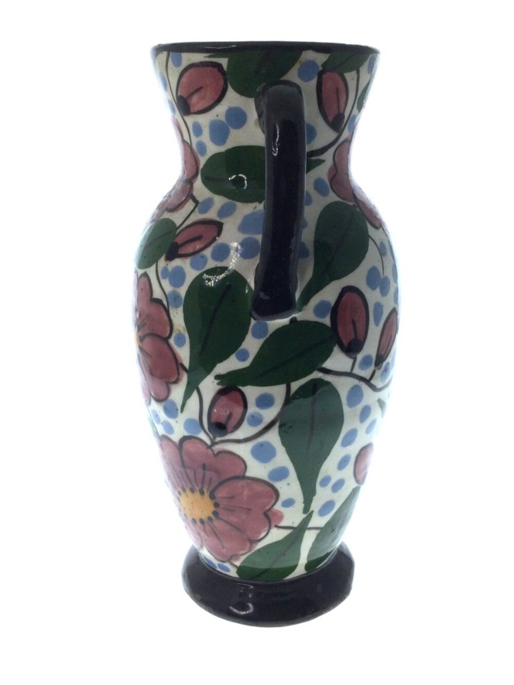 Vintage Hand Painted Double Handle Floral Vase Italy - Picture 6 of 8
